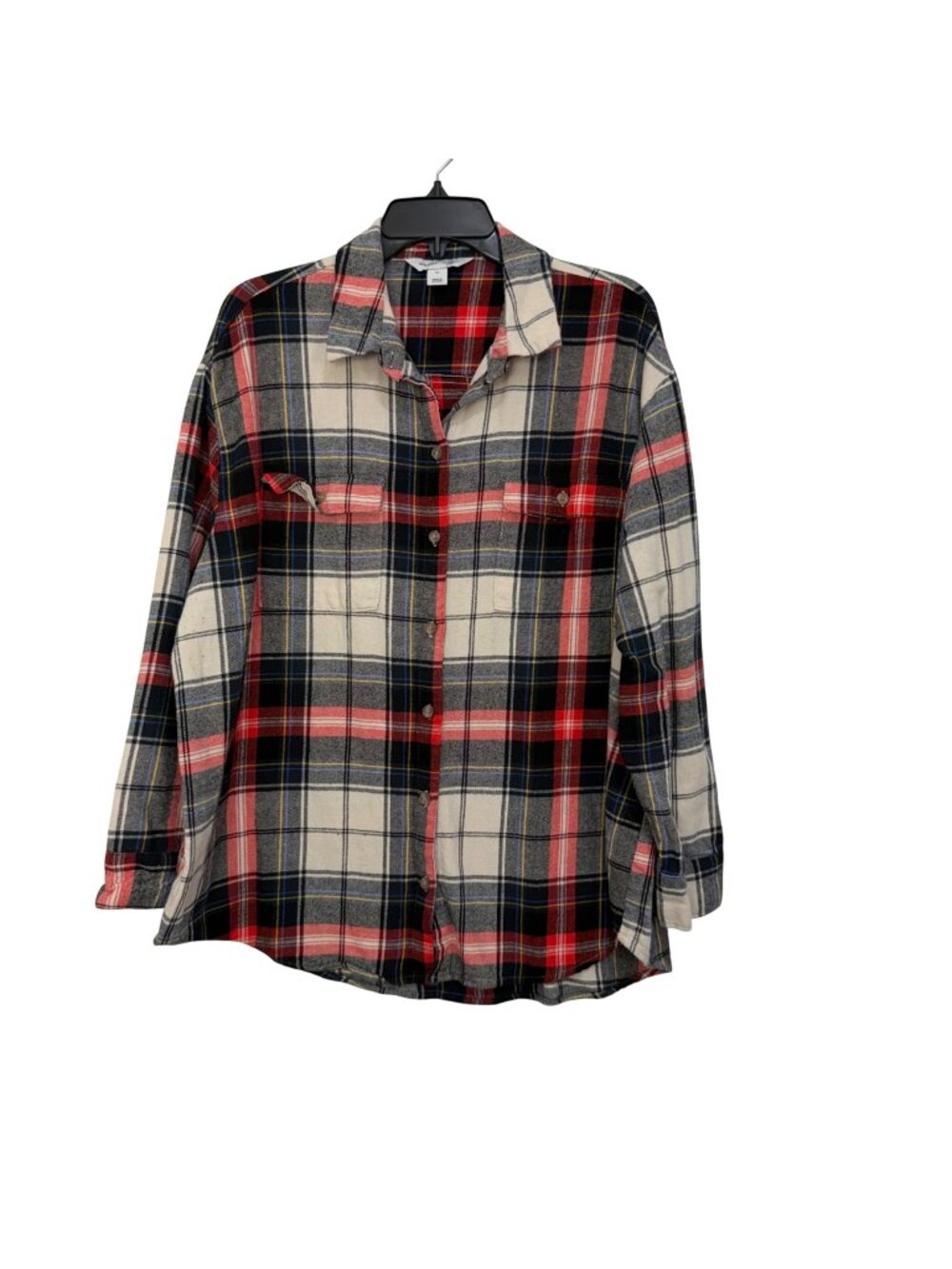 Old Navy Womens Flannel Plaid Boyfriend Shirt XL Red Black Button-Up Long Sleeve